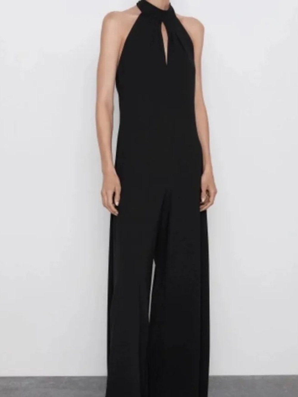 Zara Black Halter Keyhole Wide-Leg Jumpsuit